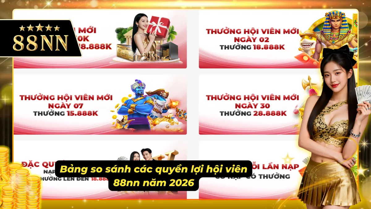 Bảng so sánh các quyền lợi hội viên của nhà cái 88nn dễ hình dung